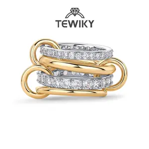 TEWIKY Interlocked Stackable Rings for Women - Statement Multi Ring Mixed Metals Stack - Cubic Zirconia Stacking Jewelry For Summer and Mother‘s Day Gift