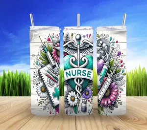 Nurse 20OS Reusable Water Bottle Gift with "NURSE" Design and Floral Elements - Drinkware Tumbler Flasks