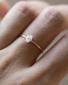 14K Gold Oval Lab Diamond Ring | VVS-VS D-F color | Minimalist engagement promise ring