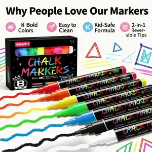 8 Pack Liquid Chalk Markers, Car Window Chalk Markers 8 Colors Jumbo Liquid Chalk Pen, 1-6mm Ultra Fine Tip, Washable & Wet Erase, Fluorescent Pens for Blackboard, Whiteboard, Board Signs, Art Pen