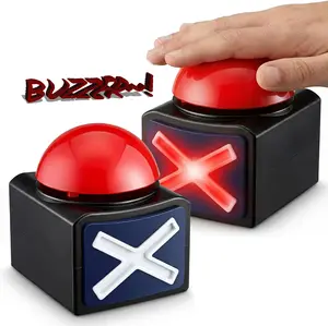 Game Answer Buzzer 2 Pcs with Light & Alarm Sound Play Button for Trivia Quiz Got Talent Buzzer Toys for Kids & Adults(2 AA batteries Not included)