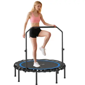Soozier 48" Foldable Mini Rebounder Trampoline for Adults, 440lbs Capacity Quiet Safe Bungee Training Equipment, Adjustable Handle Home Gym Kit for Indoor-Outdoor Cardio Fitness, Blue