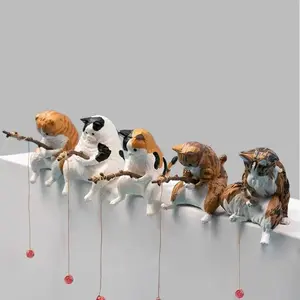 5pcs Cat Fishing Aquarium Decorations, Fish Tank Ornament, Hanging Cat Figurine, Miniature Outdoor Decoration, Car Decor