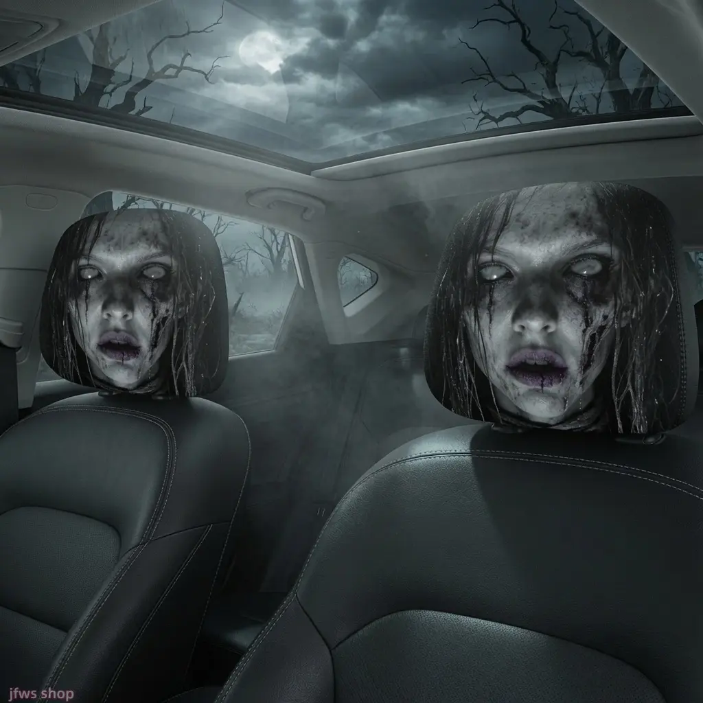 2026 New Double-Sided Printed Horror Scary Face Car Headrest Covers Elastic Universal Fit Creepy Ghostly Design Auto Interior Accessory for Men Women Daily Driving Hot Trendy Fashion homeessentials