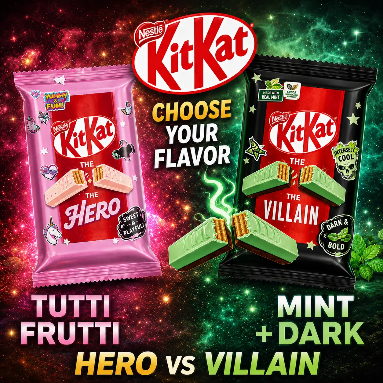 You Get Both! KitKat "The Hero" and "The Villain" are limited-edition KitKat flavors imported from Brazil. Ships with Ice Pack in Thermal Bag