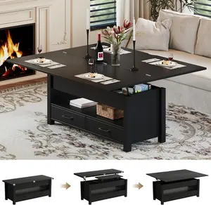 40" Coffee Table Lift Top, Multi-Function Convertible Coffee Table with Drawers and Hidden Compartment, Converts to Dining Table for Living Room, Brown/Black/Natural