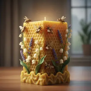 Beehive Honeycomb Flower Candle Silicone Mold, 3D Embossed Lavender Small Flowers Wave Base Aromatherapy Silicone Mould