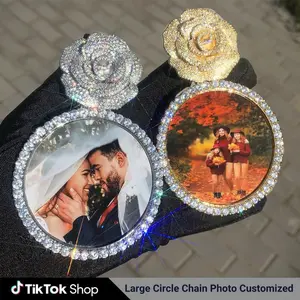 [ICE HUE]18K Gold Vacuum Plated Copper with 5A+ Sri Lanka Zircon Personalized Large Oversize Photo Rose Flower Pendant With Necklace Miami Italy Mexico & Micro Inspired for Women & Men Luxury Jewelry,Daily Wear,Casual Fashion,Gift,Chicano,Classic,Hip Hop