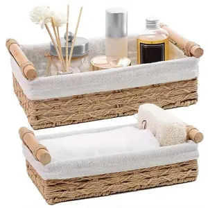 Set of 2 Wicker Storage Baskets with Handles for Countertop & Toilet Paper Organizing Decorative Bins for Bathroom & Kitchen Use Small Baskets for Toiletries and Small Items