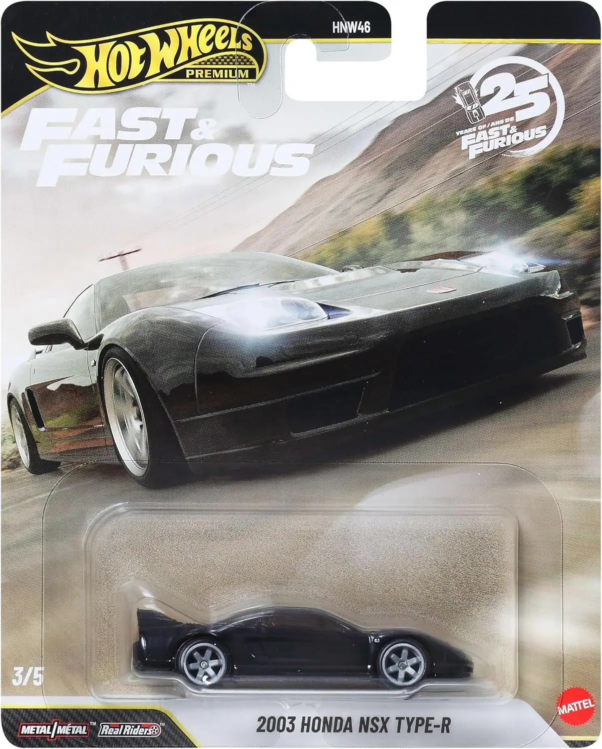 Hot Wheels Premium Fast & Furious 2003 Car Honda NSX Type R | 1:64 Scale Collectors Car, Real Riders Tires and Metal Body and Chassis JHW75