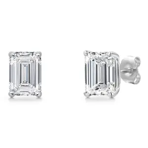 4.00 Cttw 14K White Gold IGI Certified Lab Grown Diamond Stud Basket Setting Earrings | Emerald Cut | F-G Color | VS Clarity | Double Notch | Gold Earrings For Women Men