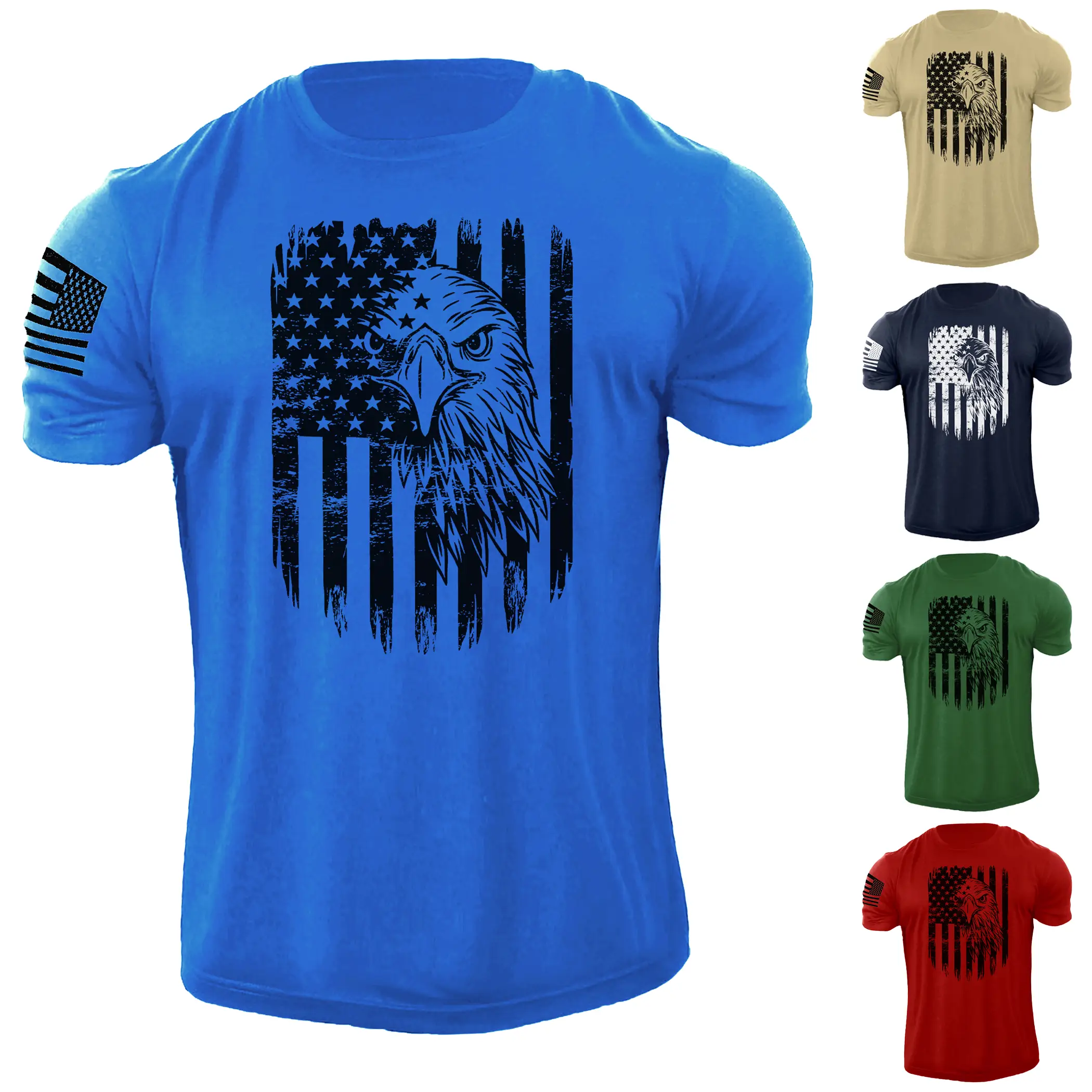 Men's Eagle USA Flag T Shirt American Patriotic 100% Cotton Menswear Soft