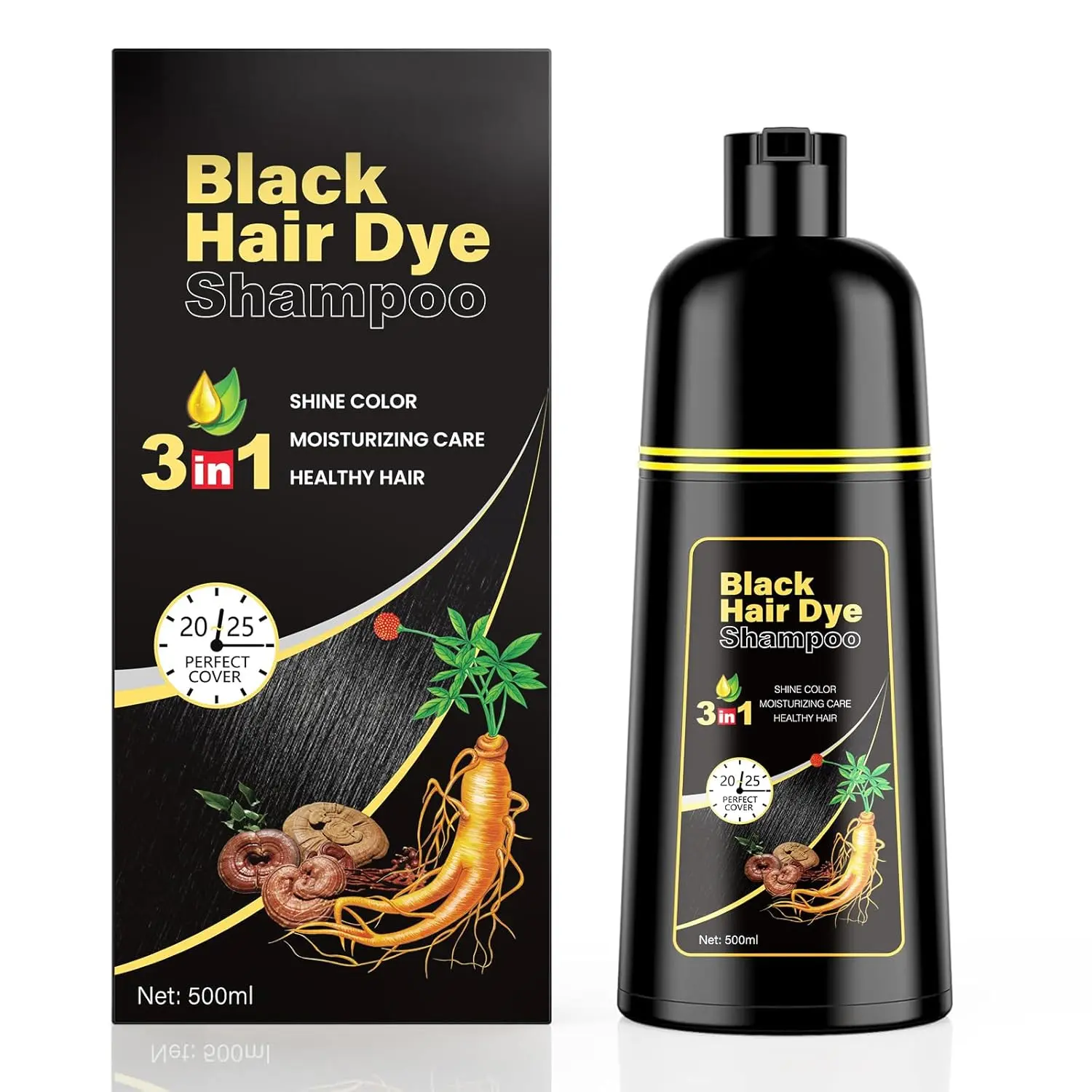 Black Hair Dye Shampoo 3 in 1 for Gray Hair | Hair color shampoo for women and men, at-home gray and white hair coverage, black color