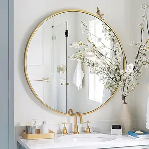 Round Gold Mirror 30 Inch - Large Circle Mirror for Bathroom, Bedroom, Living Room, Hallway Decor, Hanging Big Golden Framed Circular Mirror Gold Round Mirror, Gold Round Mirror 24 inch, Gold Round Wall Mirror Metal Frame, Round Bathroom Mirror Gold, Gold