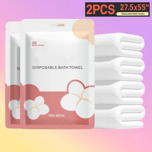 Disposable Bath Towels, Full Viscose Fiber 2 Counts Set, Portable Thicken Camping Towel, 55x27in Travel Hotel Business Trip Towel