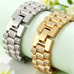 Hip Hop Watch Strap Chain Bracelet 18MM Wide Gold Stainless Steel Bracelet for Men Women Fashion Jewelry