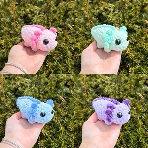 Hand-crocheted axolotls