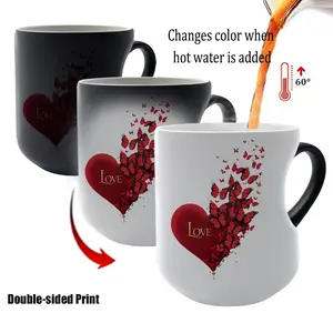 Magic Color Changing Heart Mug, Beverage Mug, Thermosensitive Ceramic Butterfly Design, 11oz/330ML Cup, Perfect Valentines Day Gift for Her/mom/lover