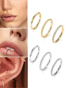 Elegant Hypoallergenic 316L Stainless Steel Hinged Hoop, Helix Pierced Ring, Spiral Daith Rook Tragus Cartilage Piercing Jewelry Set, 3pcs