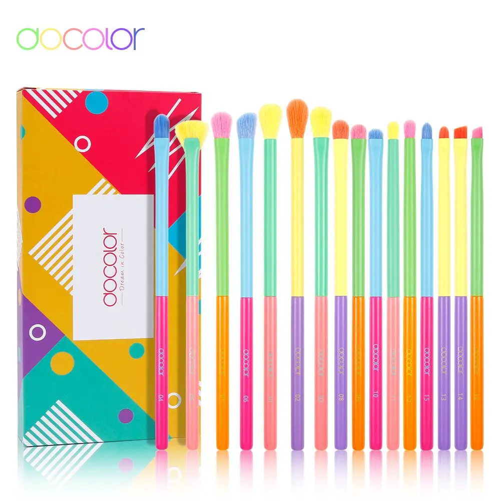 Docolor Eye Makeup Brushes, Cosmetic Brushes, 16pcs Colorful Eyeshadow Makeup Brush Set Professtional Eyeshadow Brushes with Soft Synthetic Hairs & Real Wood Handle for Eyeshadow, Eyebrow, Eyeliner, Blending
