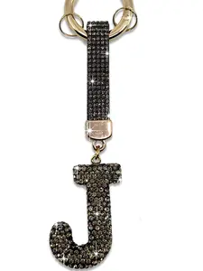 Rhinestone Black Deluxe Bling Glam Key Chain - Sparkly Key Chain with Elegant Design, Metal Coating, Letter Shape, Ideal for Everyday Use