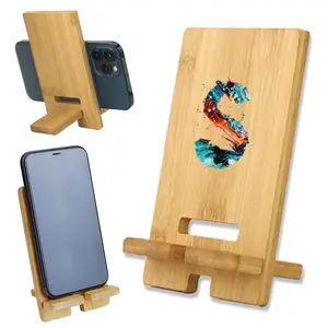 Handmade Wooden Phone Stand with Detachable Parts Multi-Purpose Adjustable Angle Holder for Home/Office, Natural Solid Wood Display Shelf for Small Decor & Tech Devices Initial Name 26 Letters Paint Pattern Adjustable Cellphone Holder