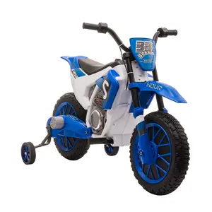12V Kids Motorcycle Dirt Bike – Electric Battery-Powered Ride-On! Off-Road/Street Bike with Charging Battery + Training Wheels • Blue!