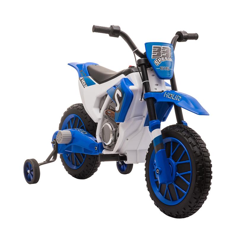 12V Kids Motorcycle Dirt Bike – Electric Battery-Powered Ride-On! Off-Road/Street Bike with Charging Battery + Training Wheels • Blue!