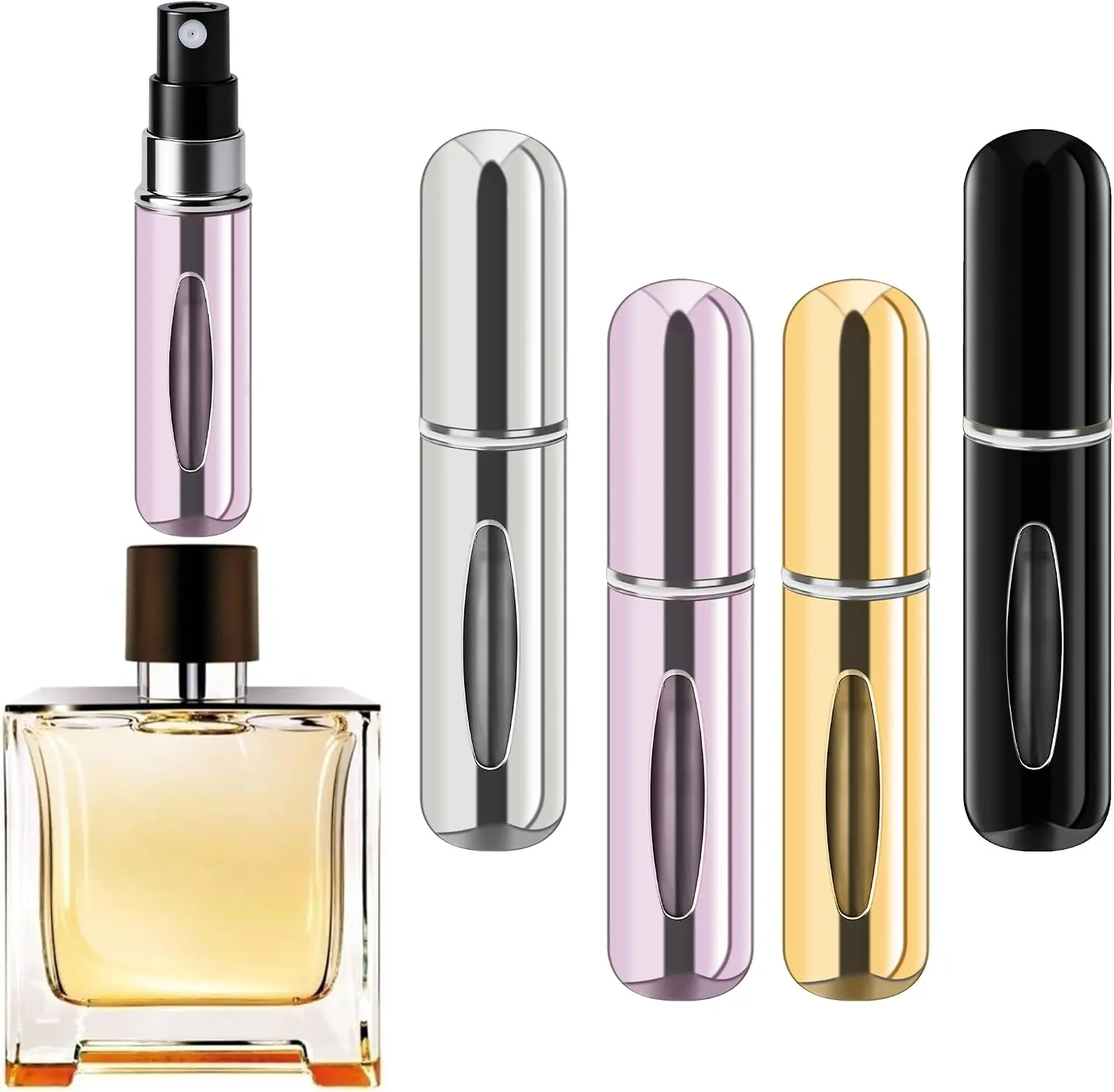 Refillable Perfume Portable Atomizer Bottle Refillable Perfume Spray, Travel Perfume (5ml, 4 Pack) (Silver, Pink, Gold, Black)