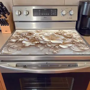 1pc Stove Top Protector Pad with Elegant 2D Floral Design, Heat-Resistant Non-Slip Scratch-Proof Surface, 28.3x20.5 Inch (72x52cm) Easy-Clean Appliance Cover for Stovetops, Washing Machines, Dryers & Glass Cooktops, Stove Side Protector, Cooktop Safeguar