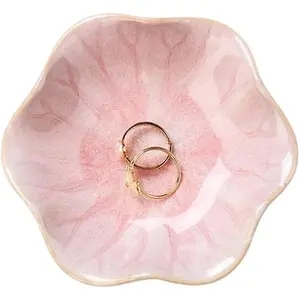Lotus leaf shape decorative ring tray small key bowl ceramic trinket tray jewelry dish organizing necklace earrings home decoration for mom best friend sister pink