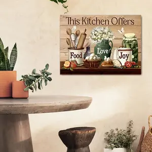1 piece of farmhouse-style rustic kitchen canvas wall painting, high-definition canvas decorative painting 11.8* 15.7inch (30* 40cm ) with wooden frame -- modern home decoration, can be directly hung in the living room or bedroom