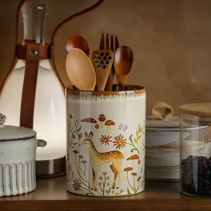 1pc Ceramic Storage Jar, Kitchen Utensil Organizer, Desktop Stationery Brush Holder, Durable & Stylish Design, Perfect Gift Idea