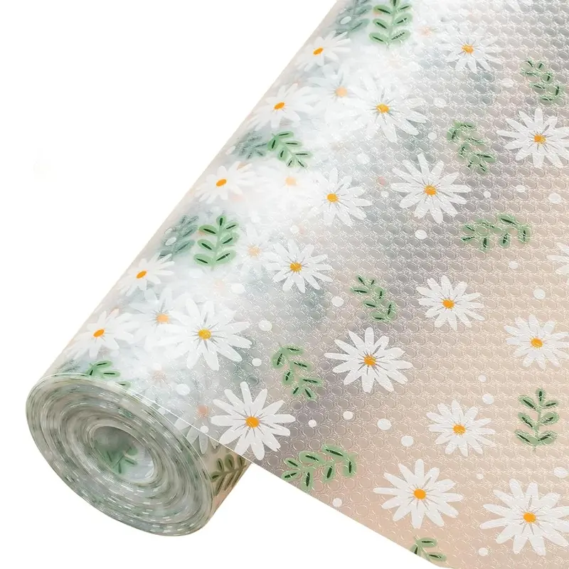 EVA Foam Shelf Liner Sheet - Transparent, Non-Slip, Waterproof, Odorless, Durable, Floral Modern Pattern, BPA-Free Organizer for Kitchen Cabinets (45*150cm/11.8x118-inch)