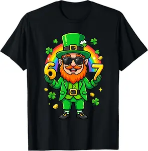 67 Six Seven 6 7 Funny Leprechaun St Patricks Day Boys Kids T-Shirt Pure Cotton Graphic Tees Menswear Top: Gifts for Men & Women