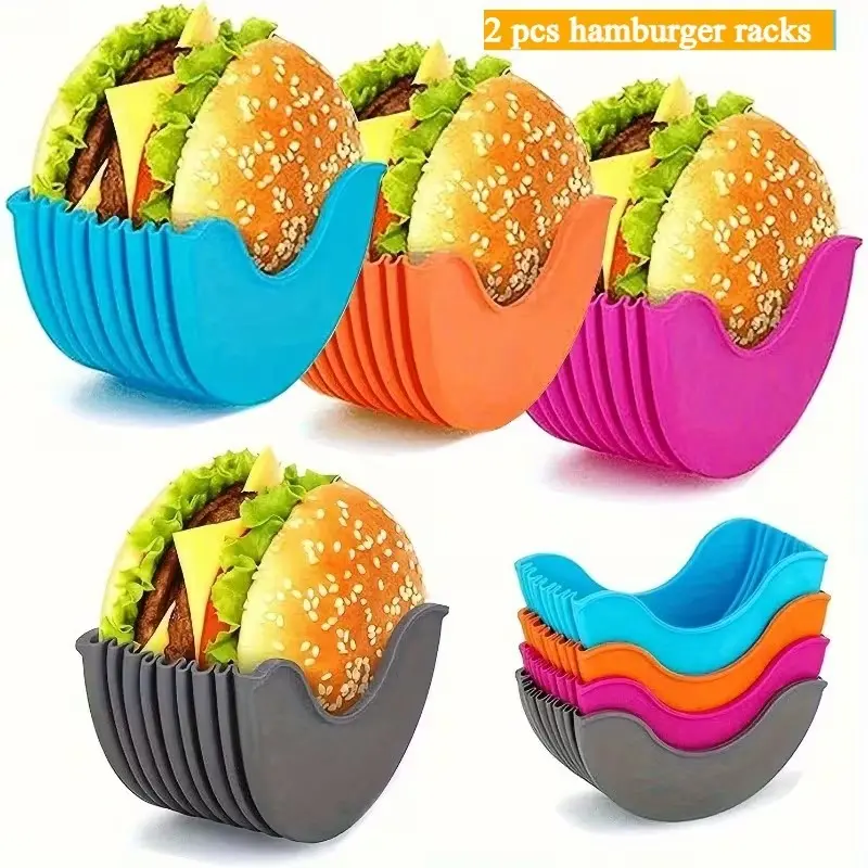 2pcs Reusable Expandable Burger Holder Set, Silicone Material, Perfect for Storage and Cooking, Ideal for Parties and Gifts