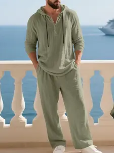 2026 New Linen Long Sleeve Pants Set, Loose Comfortable Casual Wear Clothes, Perfect for Everyday Use, Stylish Plain and Breathable Fabric