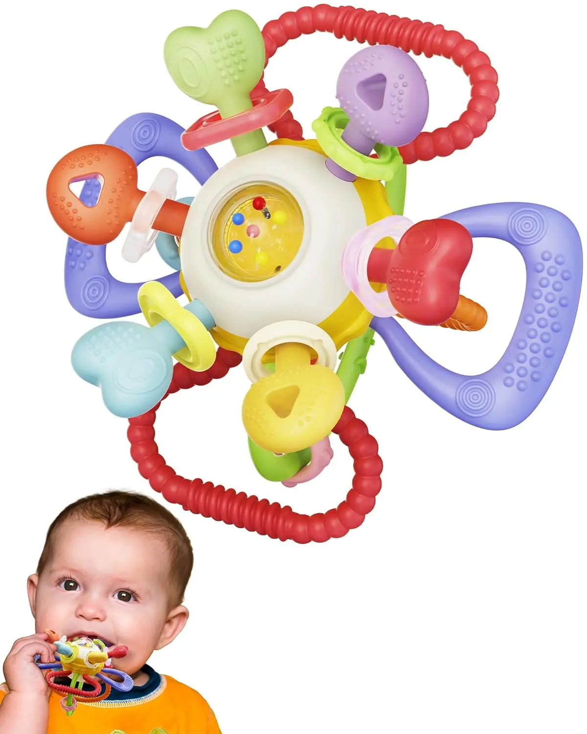 Sensory Teething Toy for Infant, Food-Grade BPA-Free Multi-textured Gum Soother for Babies 0-12 Months for Early Development, A Teether