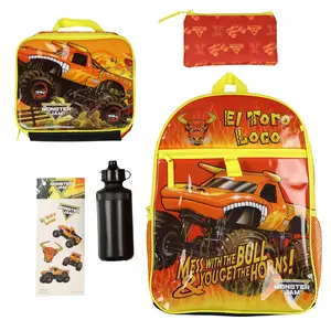 Monster Jam 16" Backpack El Toro Loco 5-Piece Set with Insulated Lunch Box