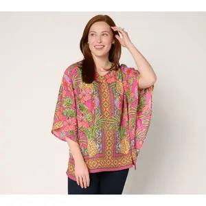 Quacker Factory Tropical Heat Border Print Top