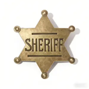 Vintage Gold-Tone Sheriff Badge with Classic Western Design​ – Features Star Shape, Embossed Detailing, "SHERIFF" Lettering, Ideal for Costumes, Themed Parties & Collectibles