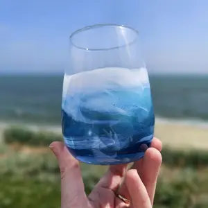 ocean-inspired resin wine glass, 17 ounces