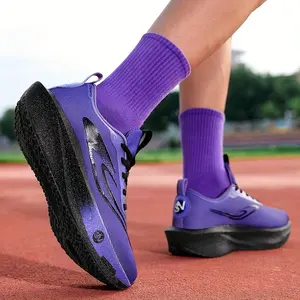 Professional Running Shoes with Carbon Plate Technology - Cushioned Marathon & Gym Shoes, White/Orange Accents - Lightweight TPR Outsole, PU Cushioning - Lace-Up Athletic Footwear for Track, Long Distance, Training - Men, Women, Teens - All