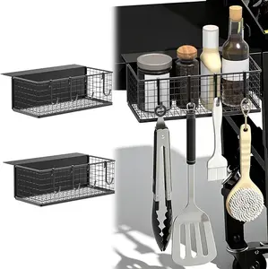 2-Pack Magnetic Grill Caddy, Space-Saving Outdoor Griddle Accessories Organizer, BBQ Storage Box for Weber, Traeger Smoker, Blackstone Griddle, Grill Accessories
