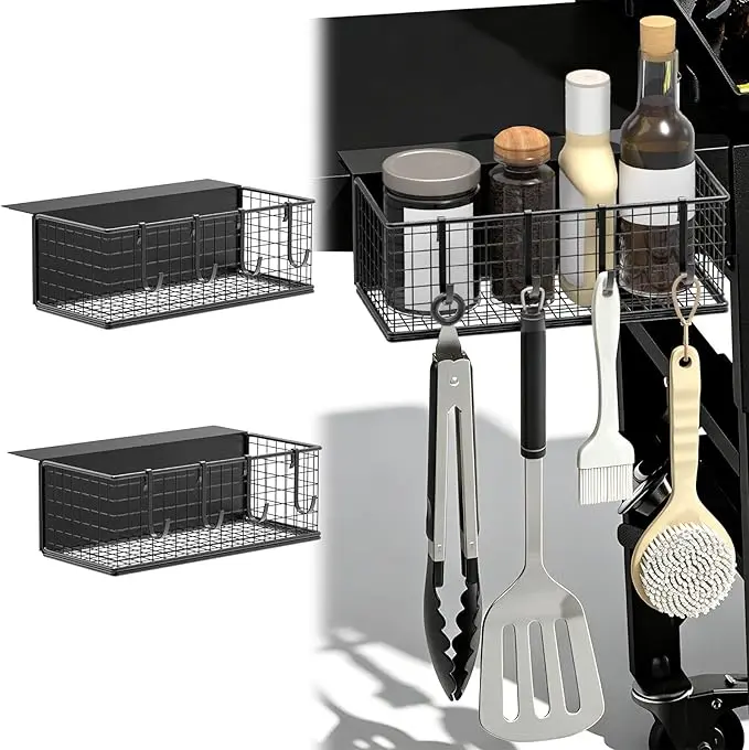 2-Pack Steel Metal Magnetic Grill Caddy, Space-Saving Outdoor Griddle Organizer with Extra Space for Weber, Traeger Smoker, Blackstone Griddle, Grilling Accessories, BBQ Tools for BBQ Lovers, Barbecue Accessories