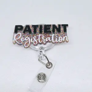 Patient Registration Glitter Acrylic Retractable Badge ID Reel Belt or Alligator Clip Medical hospital worker great gift