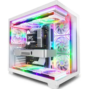 Y6 PC Case, Pre-Installed 7 Infinity Mirror PWM ARGB Fans, ATX Mid Tower  Case, Gaming PC Case with Type-C, 270? Full View Tempered Glass, White