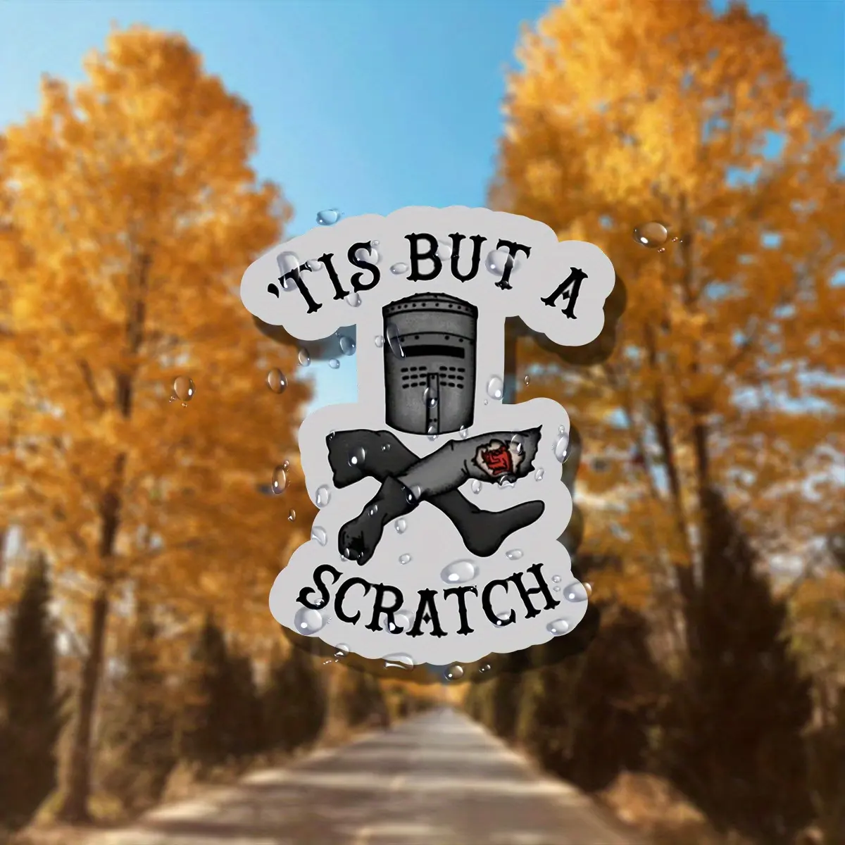 Monty Python Holy Grail Knight "Just A Scratch" - Humorous Matte Vinyl Stickers, Self Adhesive Car and Exterior Accessories Stickers, Car Decal, Universal Car Sticker, Vehicle Exterior Decoration