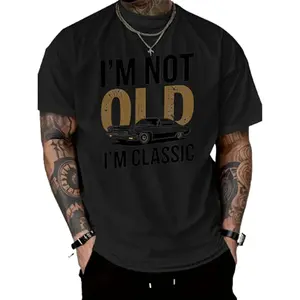 Men's "I'm Not Old, I Am Classic" Pattern T-shirt- Soft Cotton, Casual Crew Neck, Short Sleeve, Vintage Car Print-Durable and Breathable, Suitable for Casual Wear Fabric Menswear