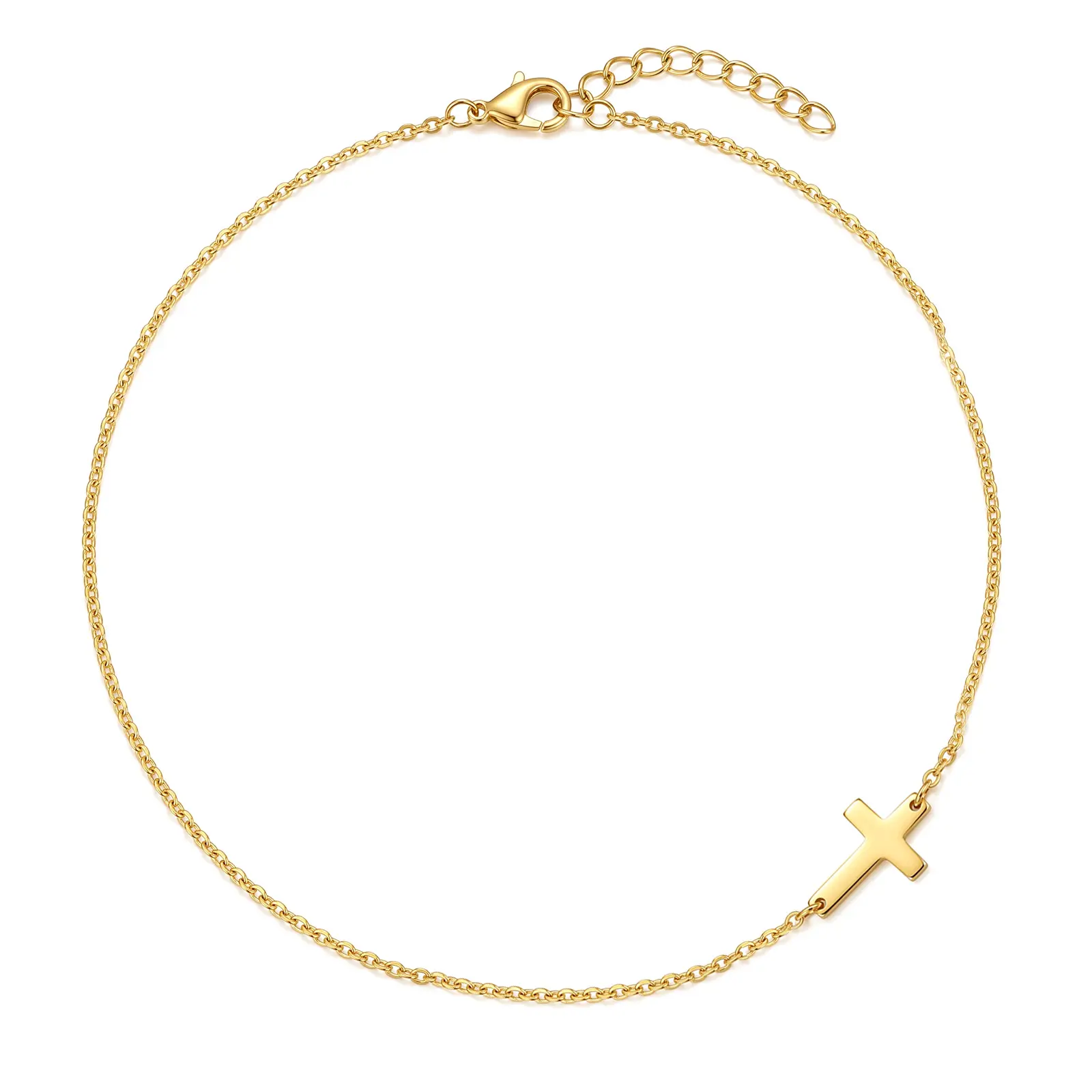 Women Sideways Cross Choker Necklace, Dainty Gold O Chain Stainless Steel Cross Clavicle Necklace, Minimal Everyday Layering Jewelry